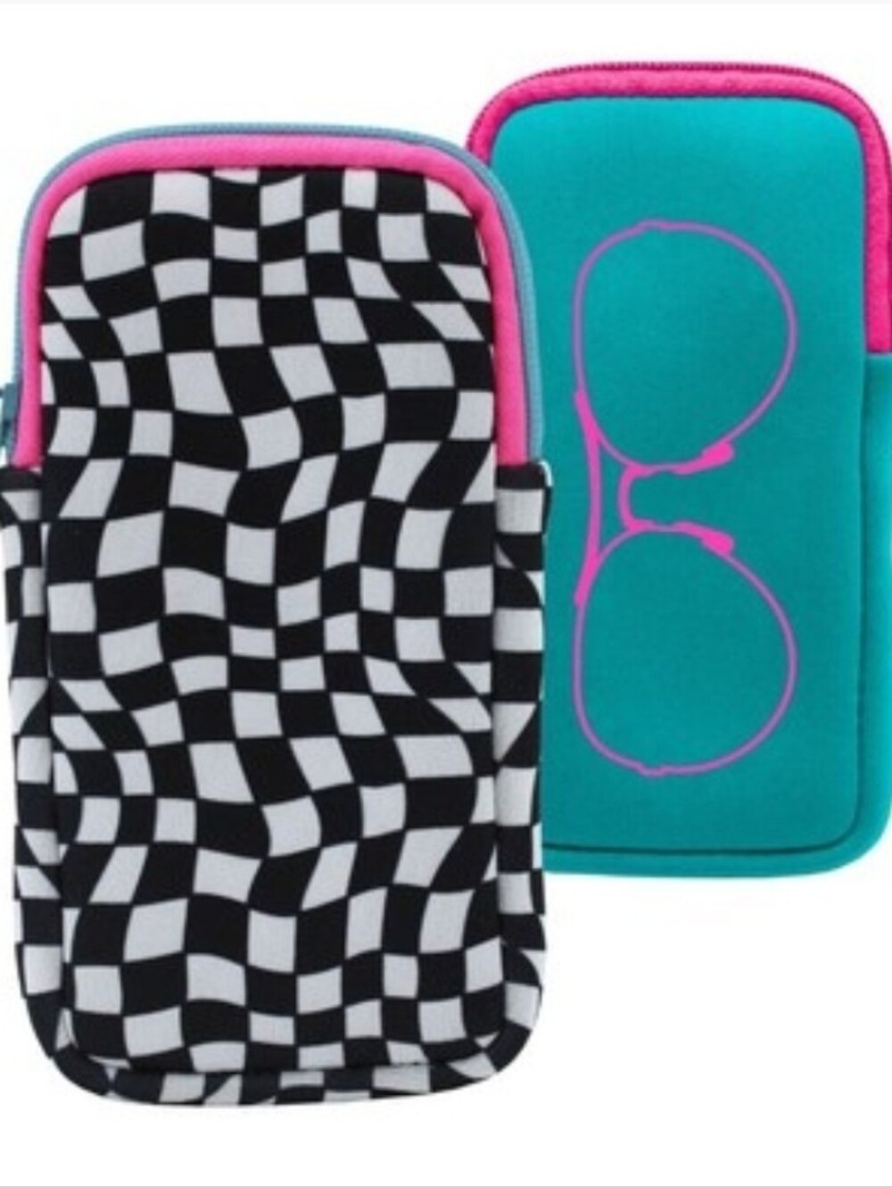 Neoprene Phone Pouch Sleeve in Teal & Black/Pink Pattern